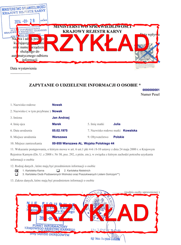 przykładowe oświadczenie o niekaralności